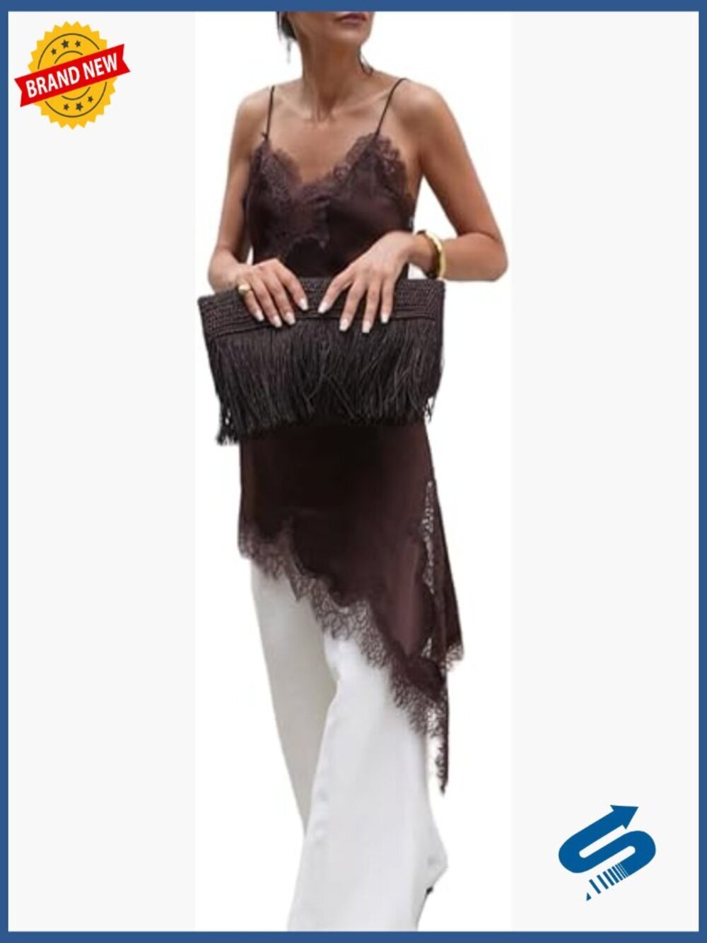 Lace Satin Camisole Long Top Spaghetti Strap Low Cut Slip Dress Swing Party